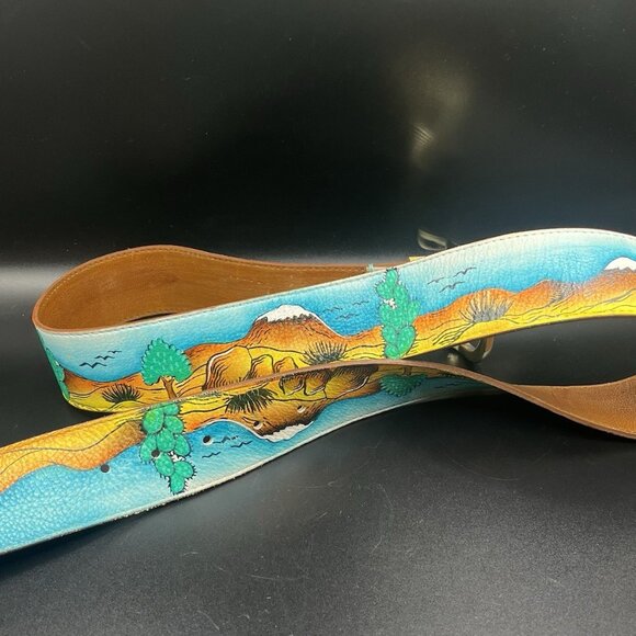 VTG 90s Hand Painted Leather Belt Southwestern Desert Horse Cowgirl L/XL Western